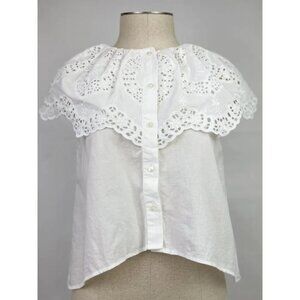 Zara Womens White Lace Top Blouse Size XS Sleveless Cropped Cotton Button Down